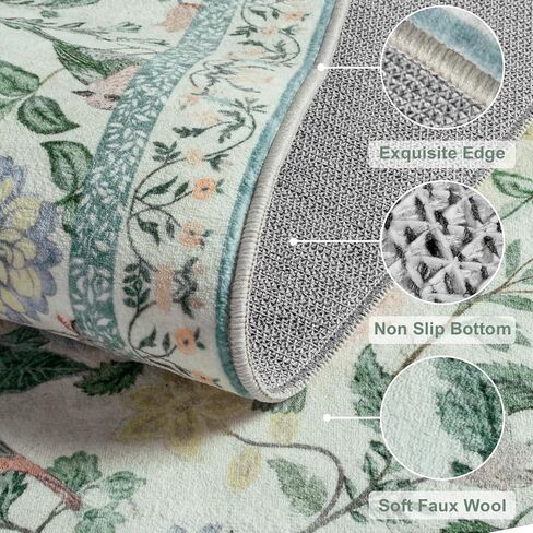 Floral Washable Runner Rug, 2x6 Pink Rug Runners for Hallways Non-Slip, Soft Low Pile Flower Birds Bathroom Runner Rug Botanical Throw Carpet for Kitchen Laundry Entryway Porch in Saudi Arabia