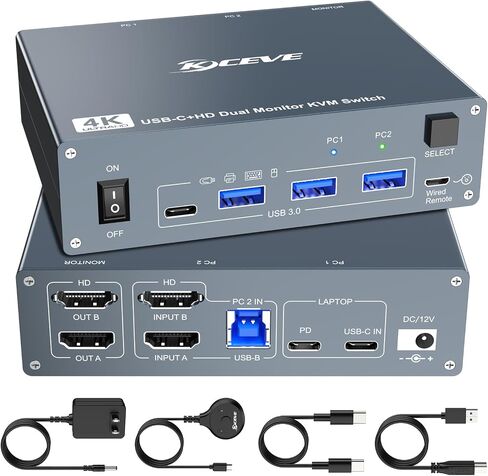 8K HDMI KVM Switch 1 Monitors 2 Computers Support 8K@60Hz 4K@120Hz,USB 3.0 HDMI KVM Switches Share 1 Monitor and 3 USB Devices,Wired Remote,12V Power Adapter and 2 USB3.0 Cables Included. in Saudi Arabia