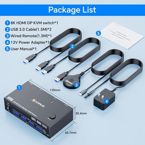 8K HDMI KVM Switch 1 شاشات 2 Computers دعم 8K@60Hz 4K@120Hz ، USB 3.0 HDMI KVM Switches Share 1 Monitor و 3 أجهزة USB ، عن بعد السلكية ، محول الطاقة 12 فولت و 2 USB3.0 كابلات. in Kuwait