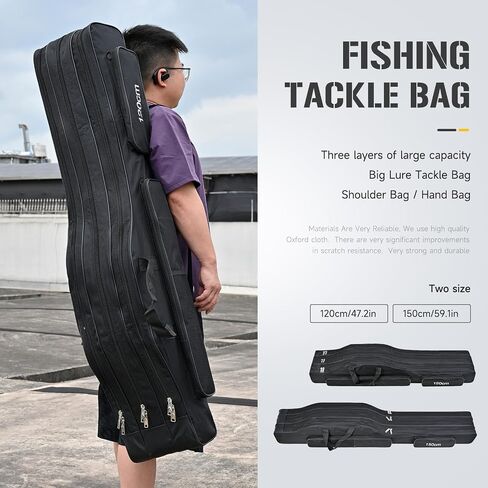Leofishing Portable 3 طبقات صيد القطب حقيبة دائمة أوكسفورد قابلة للطي بقضيب الصيد بكرة تحمل حقيبة تخزين حقيبة تخزين حاملة مموهة مموهة سفر الصيد (التمويه الأصفر ، 150 سم/59in) in Kuwait