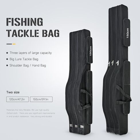 Leofishing Portable 3 طبقات صيد القطب حقيبة دائمة أوكسفورد قابلة للطي بقضيب الصيد بكرة تحمل حقيبة تخزين حقيبة تخزين حاملة مموهة مموهة سفر الصيد (التمويه الأصفر ، 150 سم/59in) in Kuwait