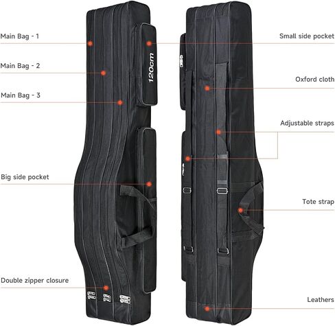 Leofishing Portable 3 طبقات صيد القطب حقيبة دائمة أوكسفورد قابلة للطي بقضيب الصيد بكرة تحمل حقيبة تخزين حقيبة تخزين حاملة مموهة مموهة سفر الصيد (التمويه الأصفر ، 150 سم/59in) in Kuwait