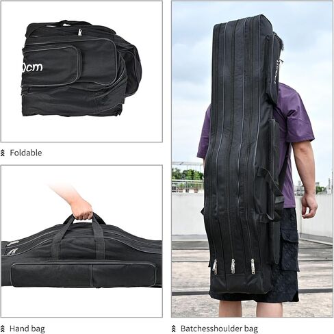 Leofishing Portable 3 طبقات صيد القطب حقيبة دائمة أوكسفورد قابلة للطي بقضيب الصيد بكرة تحمل حقيبة تخزين حقيبة تخزين حاملة مموهة مموهة سفر الصيد (التمويه الأصفر ، 150 سم/59in) in Kuwait