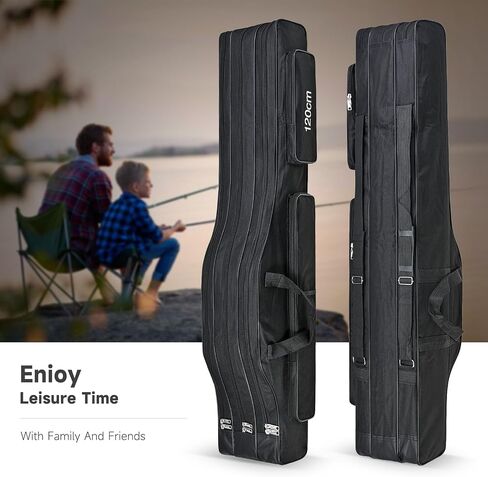 Leofishing Portable 3 طبقات صيد القطب حقيبة دائمة أوكسفورد قابلة للطي بقضيب الصيد بكرة تحمل حقيبة تخزين حقيبة تخزين حاملة مموهة مموهة سفر الصيد (التمويه الأصفر ، 150 سم/59in) in Kuwait