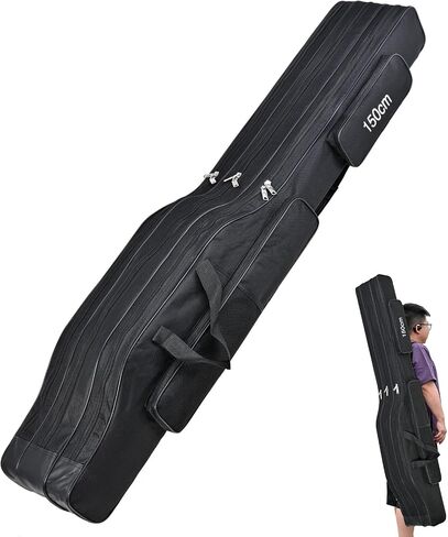 Leofishing Portable 3 طبقات صيد القطب حقيبة دائمة أوكسفورد قابلة للطي بقضيب الصيد بكرة تحمل حقيبة تخزين حقيبة تخزين حاملة مموهة مموهة سفر الصيد (التمويه الأصفر ، 150 سم/59in) in Kuwait