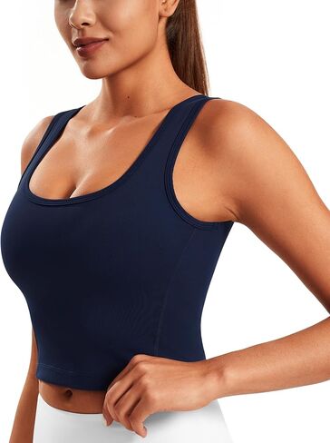 Smooth Womens Workout Tank Tops U Neck Longline Sports Bra Padded Yoga Crop Tank Top with Built in Bra in Kuwait