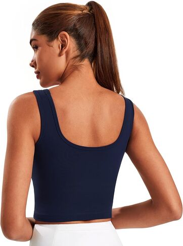 Smooth Womens Workout Tank Tops U Neck Longline Sports Bra Padded Yoga Crop Tank Top with Built in Bra in Kuwait