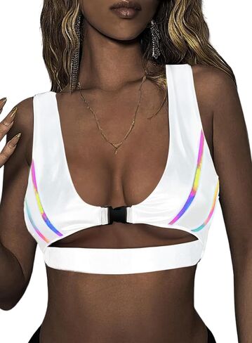 قميص علوي عاكس للضوء للنساء - قميص للمهرجانات مزود بإبزيم EDC وقميص تحت الصدر مثير بيكيني وصدرية للحفلات الموسيقية in Kuwait