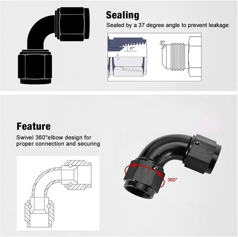 6AN Female to 6AN Female Coupler Straight Swivel Fitting Adapter 9/16-18UNF Thread Aluminium Anodized Black 2Pcs in Kuwait