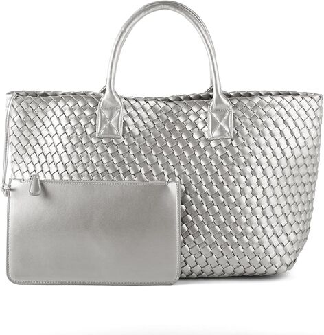 Woven Tote Bag Large Vegan Leather Bucket Bag, Fashion Handwoven Shopper Bags for Women in Saudi Arabia