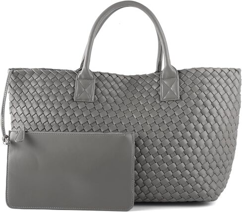 Woven Tote Bag Large Vegan Leather Bucket Bag, Fashion Handwoven Shopper Bags for Women in Saudi Arabia