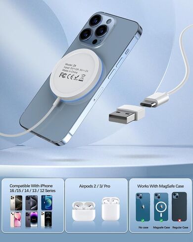 الشاحن اللاسلكي المغناطيسي الشاحن السريع السريع لـ iPhone 16 Pro Max/16 Pro/16/16 Plus/15/14/13/12 Series AirPods 3/2/Pro/Pro 2 in Kuwait