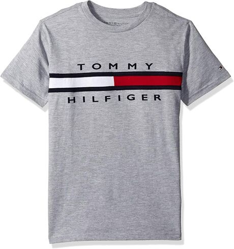 Tommy Hilfiger Boys' Short Sleeve Graphic Crew Neck T-Shirt, Soft, Comfortable, Relaxed Fit, Varsity Bright White, 10-12 in Saudi Arabia