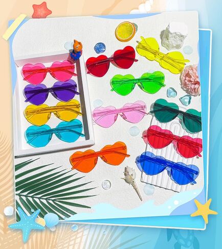 Matcheck 24 Heart/Star Shaped Sunglasses Kids Rimless Party Glasses Transparent Colored Funny Boy/Girls Birthday Favors in Saudi Arabia