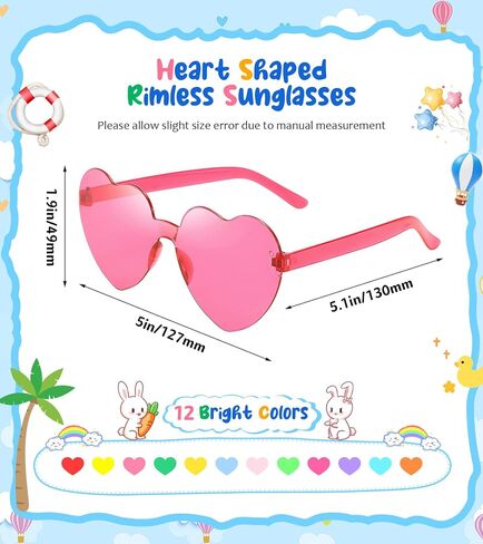 Matcheck 24 Heart/Star Shaped Sunglasses Kids Rimless Party Glasses Transparent Colored Funny Boy/Girls Birthday Favors in Saudi Arabia