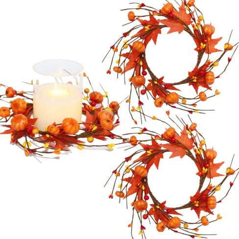 2 PCS حلقات شمعة الوطنية الزهور المختلط الأحمر والبحرية التوت الأزرق وحلقات شمعة النجوم ، ديكور يوم الذكرى في الرابع من يوليو للشمعة العمود (متعدد الألوان) in Kuwait