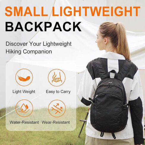 صغار المشي لمسافات طويلة Daypack ، 15L مقاوم للمريخ على ظهره على الظهر قابلة للتعبئة حزمة يوم السفر خفيفة الوزن للنساء الرجال (أسود ، صغير) in Saudi Arabia
