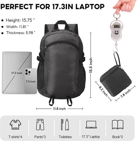 صغار المشي لمسافات طويلة Daypack ، 15L مقاوم للمريخ على ظهره على الظهر قابلة للتعبئة حزمة يوم السفر خفيفة الوزن للنساء الرجال (أسود ، صغير) in Saudi Arabia