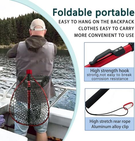 Fishing net Double Section Folding Upgrade (red Frame with Black Handle, Net Depth 50cm) in Kuwait