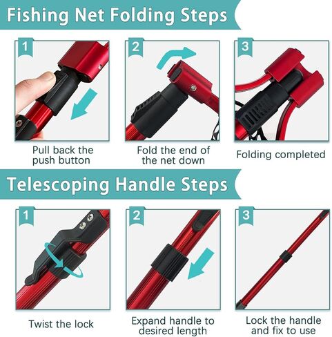 Fishing net Double Section Folding Upgrade (red Frame with Black Handle, Net Depth 50cm) in Kuwait