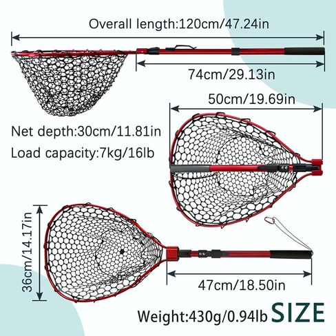 Fishing net Double Section Folding Upgrade (red Frame with Black Handle, Net Depth 50cm) in Kuwait