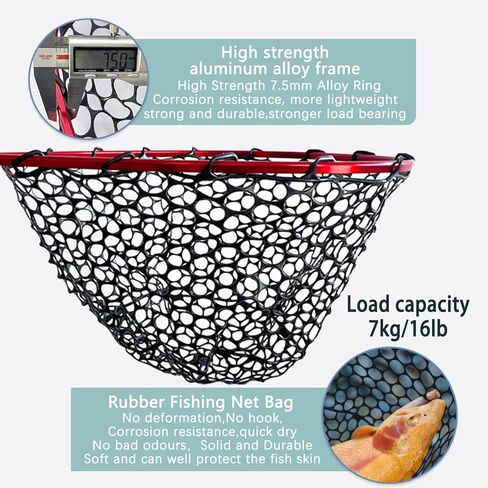 Fishing net Double Section Folding Upgrade (red Frame with Black Handle, Net Depth 50cm) in Kuwait