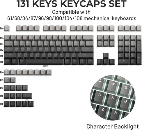 X XVX Shine من خلال Ceycaps PBT ، مفاتيح مخصصة 60 75 100 ٪ OEM ملفات تعريف ، قبعات مفتاح Doubleshot تم تعيينها لـ 61/64/68/84/87/100/104/108 لوحة مفاتيح ميكانيكية للألعاب ، التدرج الرمادي in Kuwait