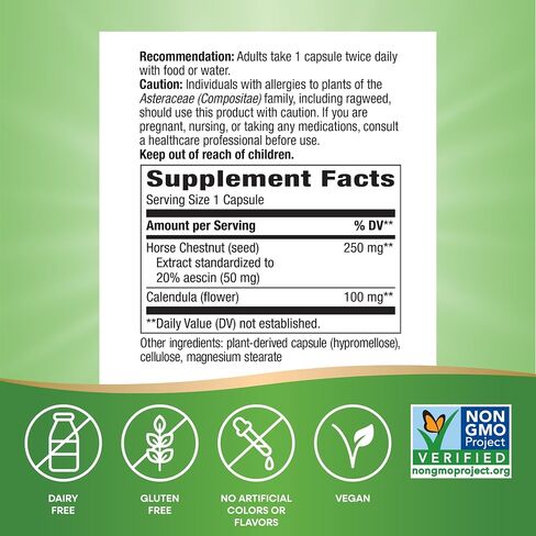 Nature Way Horse Chestnut ، Extract Premium ، يعزز عروق الساق الصحية*، 250 ملغ لكل وجبة ، نباتي ، 90 كبسولة in Saudi Arabia