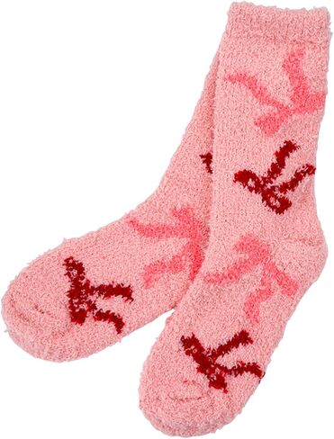 Bella Ultra Soft Plush Slipper Sock in Ornament for Gift Basket or Stocking Stuffer, Plush Polyester White With Green Bow, One Size Fits Most in Saudi Arabia
