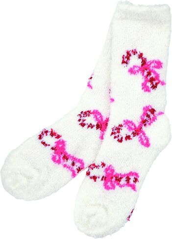 Bella Ultra Soft Plush Slipper Sock in Ornament for Gift Basket or Stocking Stuffer, Plush Polyester White With Green Bow, One Size Fits Most in Saudi Arabia