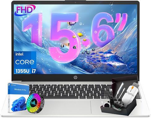HP 2025 تم تحديثه 15.6 "250 G10 FHD Business Sliver Laptop ، Intel Core I7-1355U (64GB RAM | 2TB SSD) ، لوحة مفاتيح رقمية ، كاميرا ويب ، Windows 11 Pro ، MS Office Pro ، WiFi 6 & Bluetooth مع SXK Excessory Kit in Kuwait