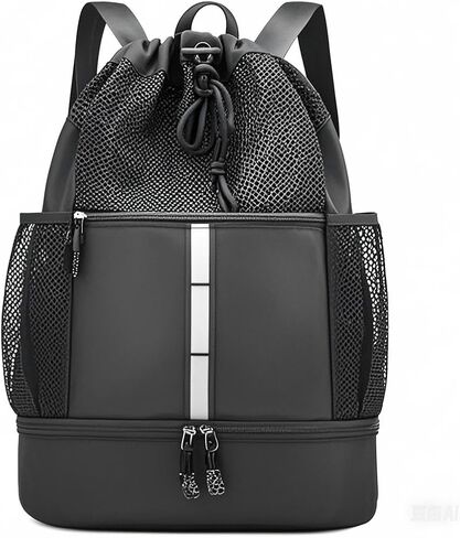 Drawstring Backpack with Shoes Compartment, Water-Resistant Sports Gym Bag for Men Women, 45L String Backpack Cinch with Two Bottle Holder in Saudi Arabia