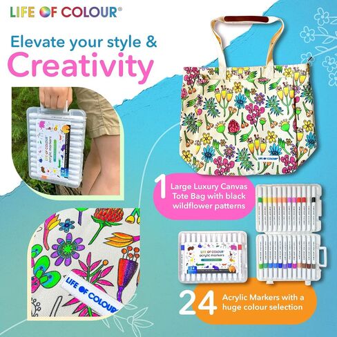 Life of Colour Painting Kit - 2 Flower in Vase Boards Acrylic Paint Pens for No Mess Painting - Impressive 15.7 x 11.8 Inches Ready for Joyful Display - Arts and Crafts for Adults in Saudi Arabia