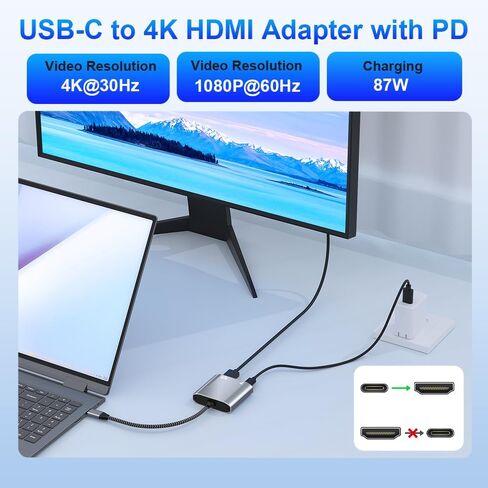 USB C إلى محول HDMI ، 4K USB Type-C إلى محول HDMI [Thunderbolt 4/3Compatible] متوافق مع iPhone 15/15PRO/15Promax ، MacBook Air/Pro in Kuwait