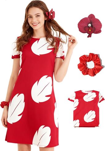 Poboola Lilo Costume Adult Lilo Dress Women Red Hawaiian Dress Halloween Cosplay Summer Island Princess Party Novelty Outfit in Kuwait