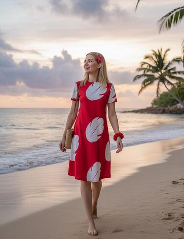 Poboola Lilo Costume Adult Lilo Dress Women Red Hawaiian Dress Halloween Cosplay Summer Island Princess Party Novelty Outfit in Kuwait