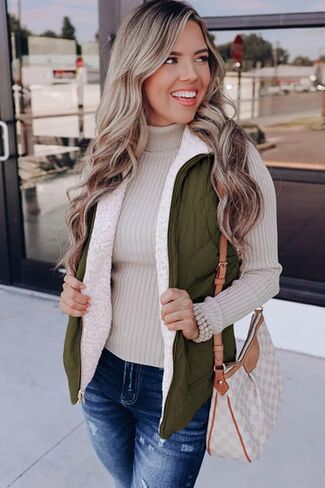 SHEWIN Women Puffer Vest Casual Stand Collar Sleeveless Puffer Jacket Warm Winter Reversible Zip Up Outerwear with Pockets in Saudi Arabia