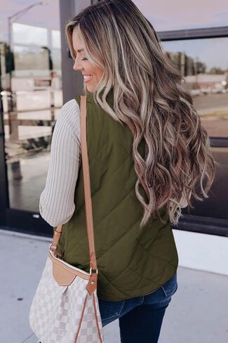 SHEWIN Women Puffer Vest Casual Stand Collar Sleeveless Puffer Jacket Warm Winter Reversible Zip Up Outerwear with Pockets in Saudi Arabia