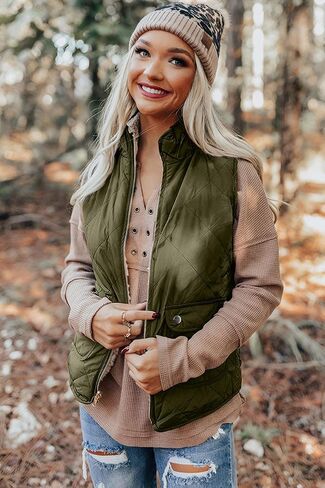 SHEWIN Women Puffer Vest Casual Stand Collar Sleeveless Puffer Jacket Warm Winter Reversible Zip Up Outerwear with Pockets in Saudi Arabia