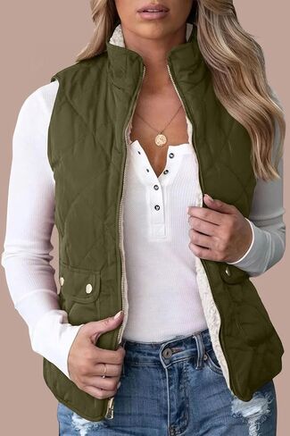 SHEWIN Women Puffer Vest Casual Stand Collar Sleeveless Puffer Jacket Warm Winter Reversible Zip Up Outerwear with Pockets in Saudi Arabia