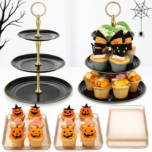 6 PCS Cupcake Display STATE 3 TIER DEGURERT DISPLAY SENDING TOWER TOWER مع RIM RIM RECTANGLE SRIEMS TRAYS TANDS FORDAY BIRDENT BIRDENT BAYS (GRAY) in Kuwait
