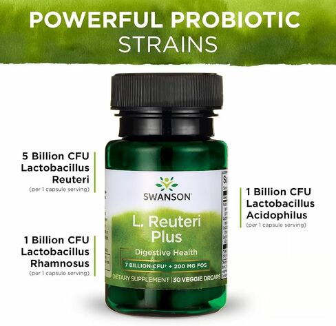 Swanson L. Reuteri Probiotic Plus w/L. Rhamnosus L. Acidophilus & FOS Prebiotic Digestive Support - Promotes Gut Health w/ 7 Billion CFU per Capsule - (30 Veggie Capsules) (4 Pack) in Saudi Arabia