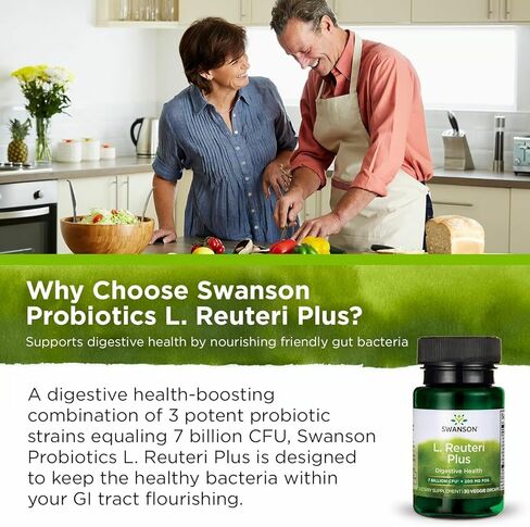 Swanson L. Reuteri Probiotic Plus w/L. Rhamnosus L. Acidophilus & FOS Prebiotic Digestive Support - Promotes Gut Health w/ 7 Billion CFU per Capsule - (30 Veggie Capsules) (4 Pack) in Saudi Arabia