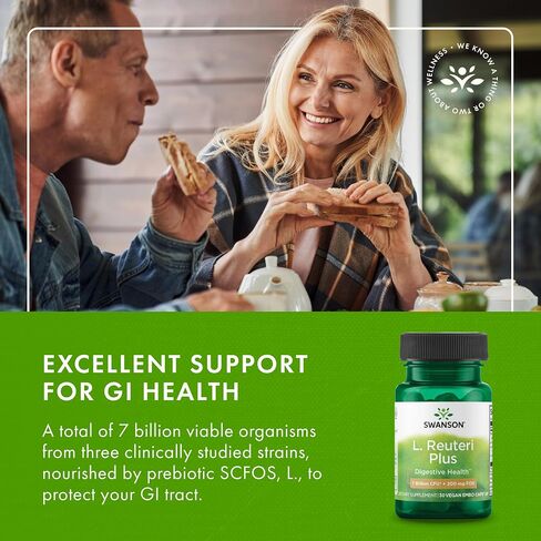 سوانسون ل. رويتيري بروبيوتيك زائد ث/ل. Rhamnosus L. acidophilus & fos prebiotic igestive support - يعزز صحة الأمعاء مع 7 مليارات CFU للفرد - (30 كبسولات الخضروات) (4 حزمة) in Saudi Arabia