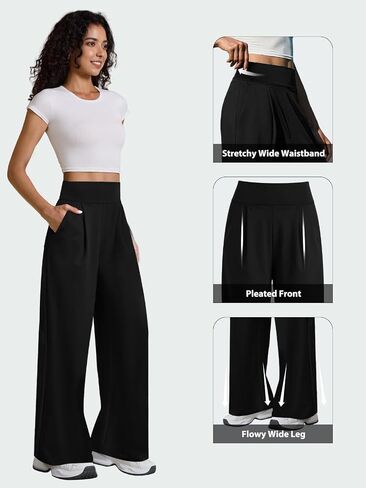 Womens Wide Leg Yoga Pants High Waisted Loose Stretch Lounge Workout Gym Trousers with Pockets in Saudi Arabia