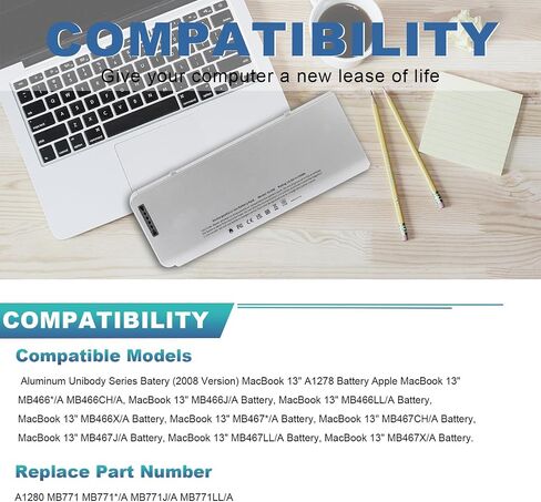 Buying Buying 56WH A1280 بطارية الكمبيوتر المحمول لـ Apple A1280 A1278 (إصدار 2008) MacBook 13 بوصة ، Compabiel لـ MB771G/A MB467LL/A MB466LL/A in Kuwait