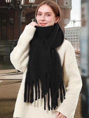 وشاح بطانية كبير الحجم للنساء لفصل الشتاء والخريف أوشحة سميكة منقوشة من الكشمير الناعم مع مهدب in Kuwait