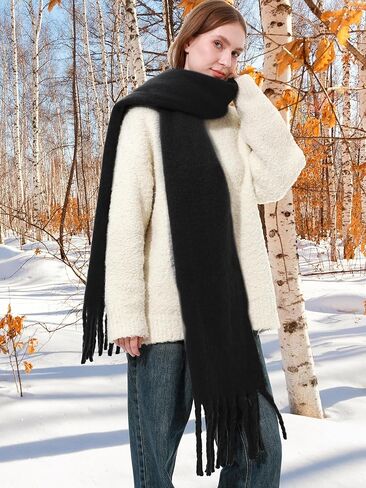 وشاح بطانية كبير الحجم للنساء لفصل الشتاء والخريف أوشحة سميكة منقوشة من الكشمير الناعم مع مهدب in Kuwait