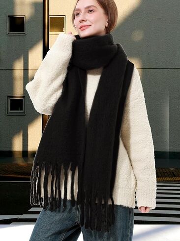 وشاح بطانية كبير الحجم للنساء لفصل الشتاء والخريف أوشحة سميكة منقوشة من الكشمير الناعم مع مهدب in Kuwait