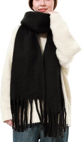 وشاح بطانية كبير الحجم للنساء لفصل الشتاء والخريف أوشحة سميكة منقوشة من الكشمير الناعم مع مهدب in Kuwait